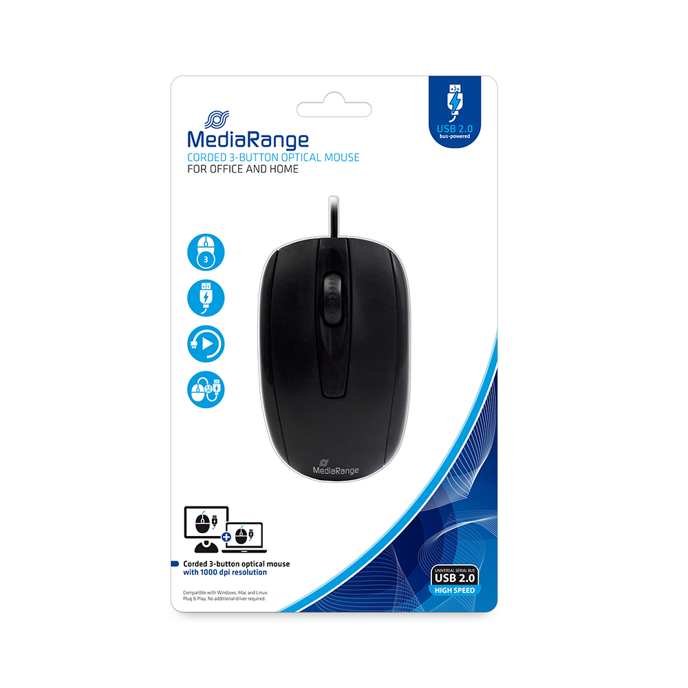 MEDIARANGE OPTICAL MOUSE CORDED 3-BUTTON ΜΑΥΡΟ MR0S211