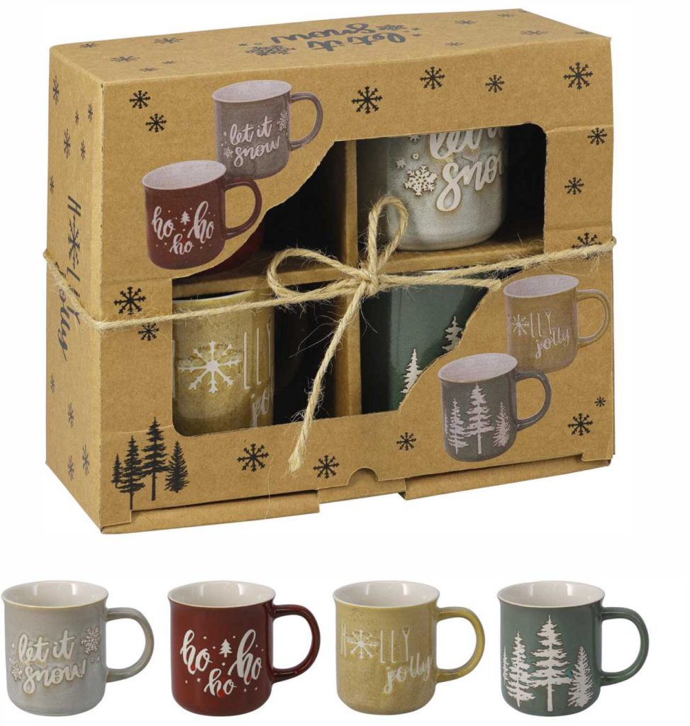 ΧΡΙΣΤΟΥΓΕΝΝΙΑΤΙΚΕΣ ΚΟΥΠΕΣ STONEWARE 200ML ΣΕΤ 4ΤΜΧ ΜΕ ΑΝΑΓΛΥΦΑ ΣΧΕΔΙΑ