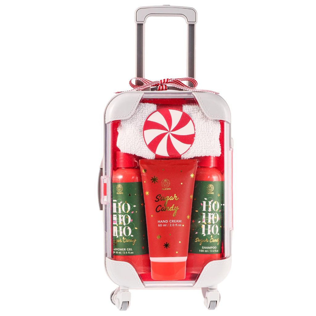 AURORA XMAS SUGAR CANDY ΣΕΤ ΔΩΡΟΥ ΣΕ ΒΑΛΙΤΣΑΚΙ ΜΕ ΑΦΡΟΛΟΥΤΡΟ, ΣΑΜΠΟΥΑΝ, ΚΡΕΜΑ ΧΕΡΙΩΝ & ΠΕΤΣΕΤΑ