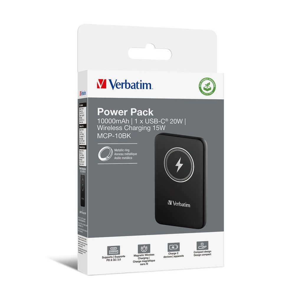 VERBATIM CHARGE 'N' GO MAGNETIC WIRELESS POWER BANK 10000 ΜΑΥΡΟ