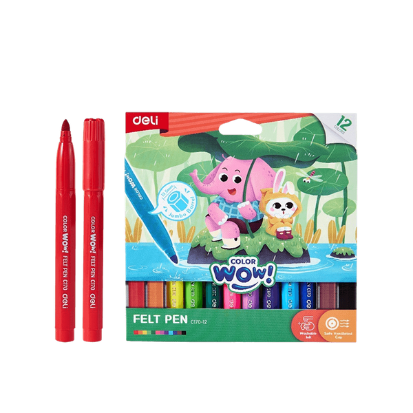 DELI ΜΑΡΚΑΔΟΡΟΙ JUMBO WASHABLE ΘΗΚΗ ΧΑΡΤΙΝΗ 12 ΧΡΩΜΑΤΑ 6MM COLOR EMOTION 12 ΤΕΜΑΧΙΑ - Image 2