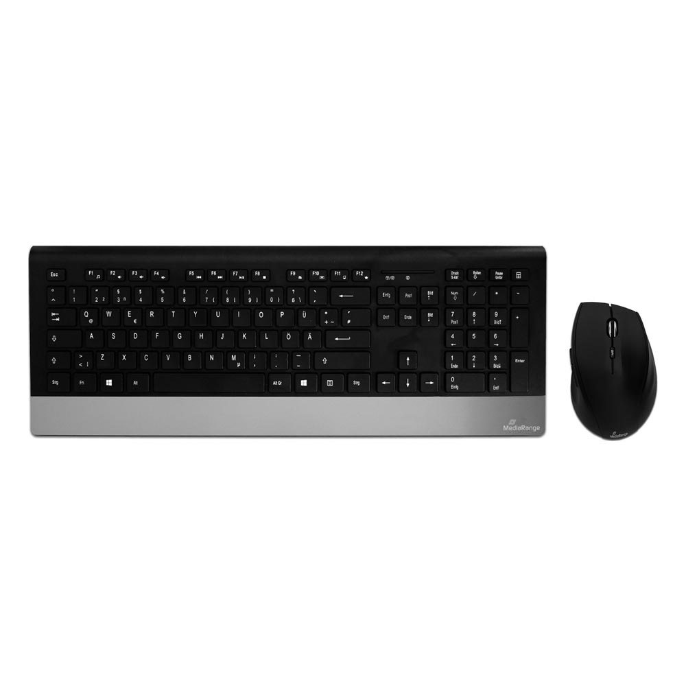 MEDIARANGE WIRELESS KEYBOARD & MOUSE COMBO HIGHLINE SERIES BLACK/SILVER MROS105-GR
