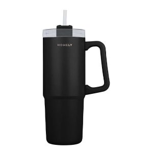ECOCASA HOMELY ΘΕΡΜΟΣ STRAW TUMBLER 900ML ΜΑΥΡΟ