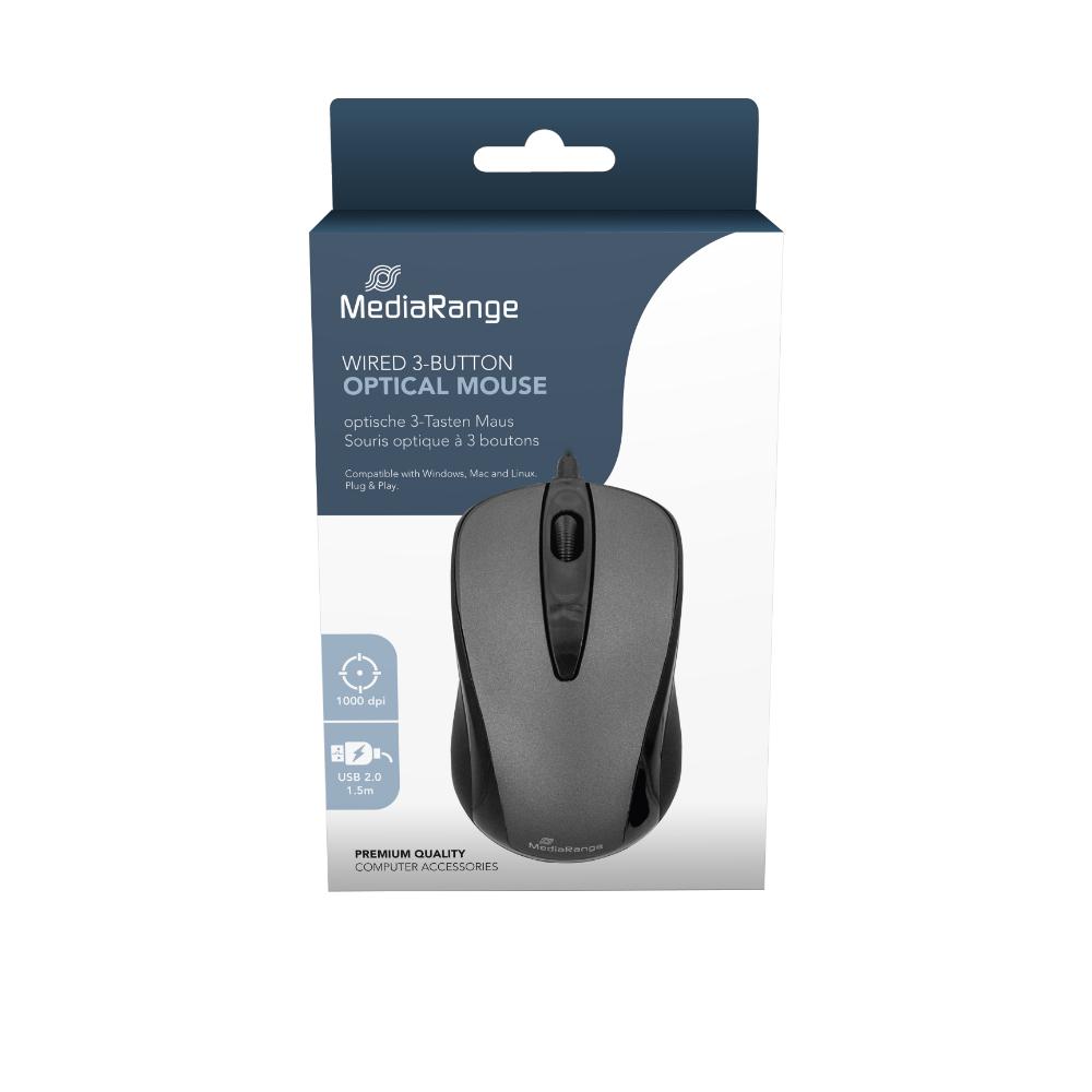 MEDIARANGE OPTICAL MOUSE (BLACK/GREY, WIRED) (MROS201)