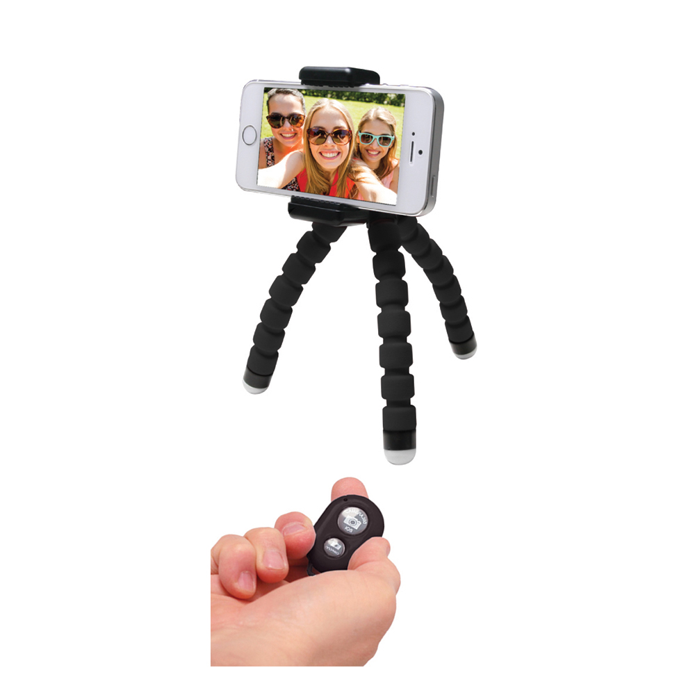 MEDIARANGE UNIVERSAL MINI TRIPOD WITH FLEXIBLE LEGS AND REMOTE SHUTTER BLACK MRMA205