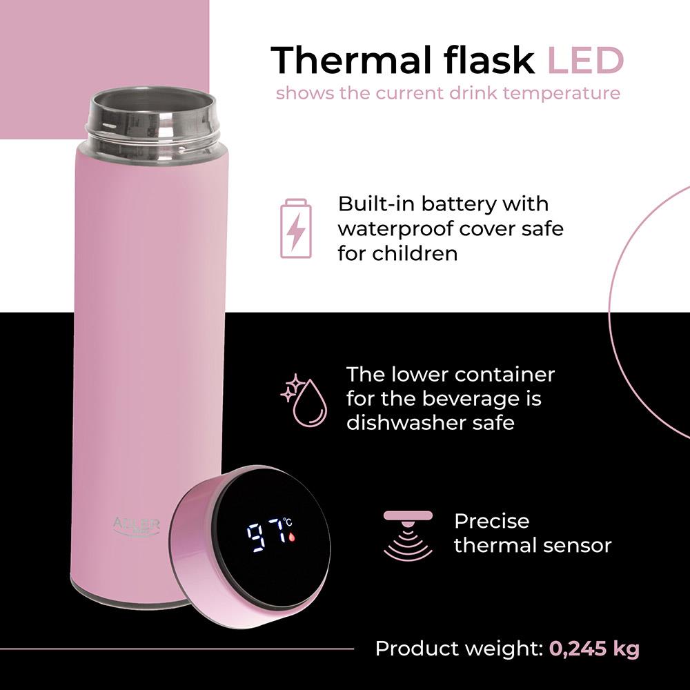ΘΕΡΜΟΣ ADLER ΜΕ ΟΘΟΝΗ LED 473ML ΡΟΖ - Image 2